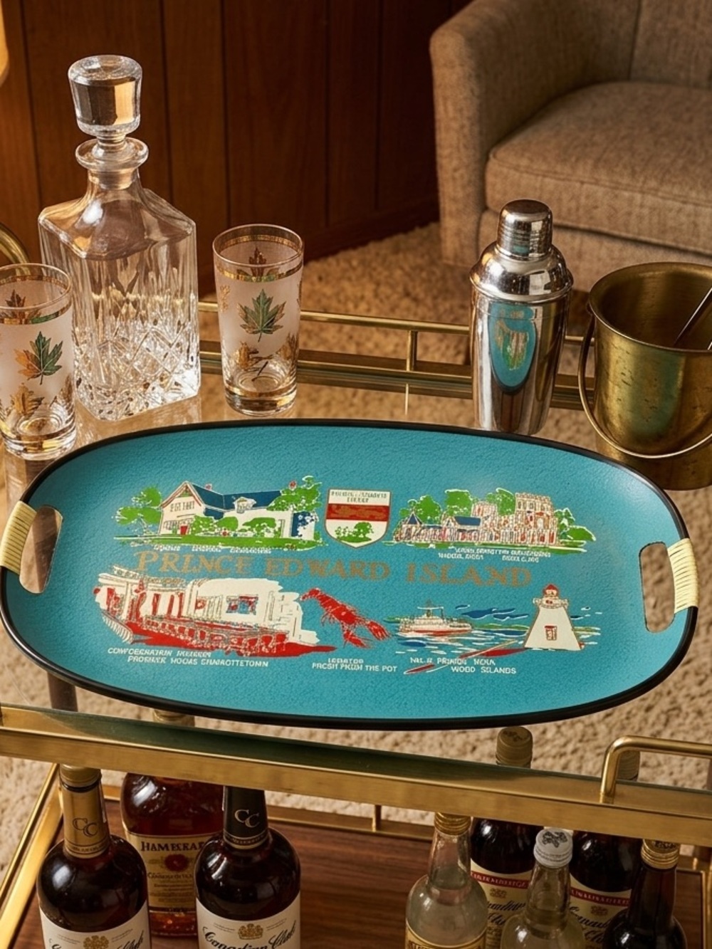 Vintage Prince Edward Island Souvenir Serving Tray Bar Cart P.E.I Canada MCM